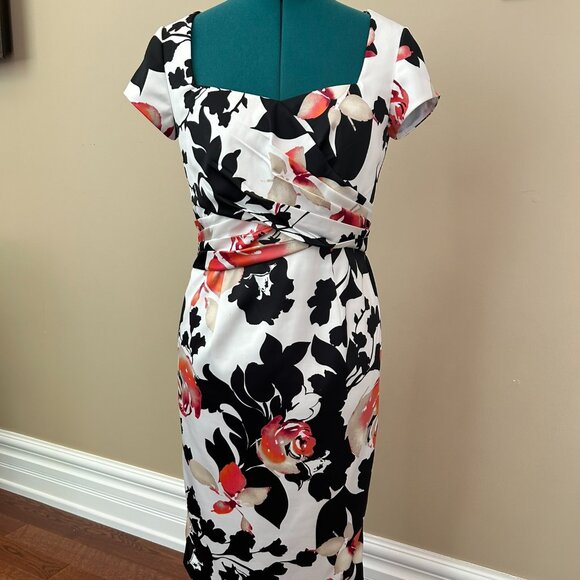 White House Black Market Midi Dress. Black/Cream/Coral floral pattern Size US 2 - Picture 1 of 5
